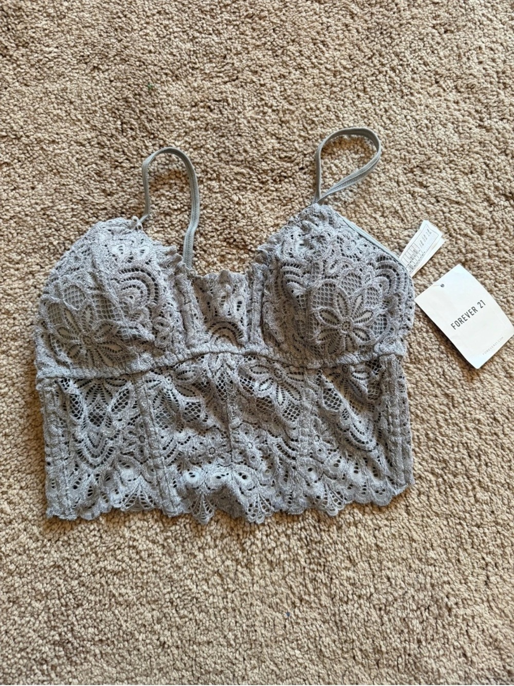 Forever 21 Light Gray Lace Longline Bralette